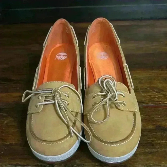 Timberland Women Leather Skipher Mule Like New 3”Wedge With‎ Classic Logo Sz 8 - Picture 9 of 12